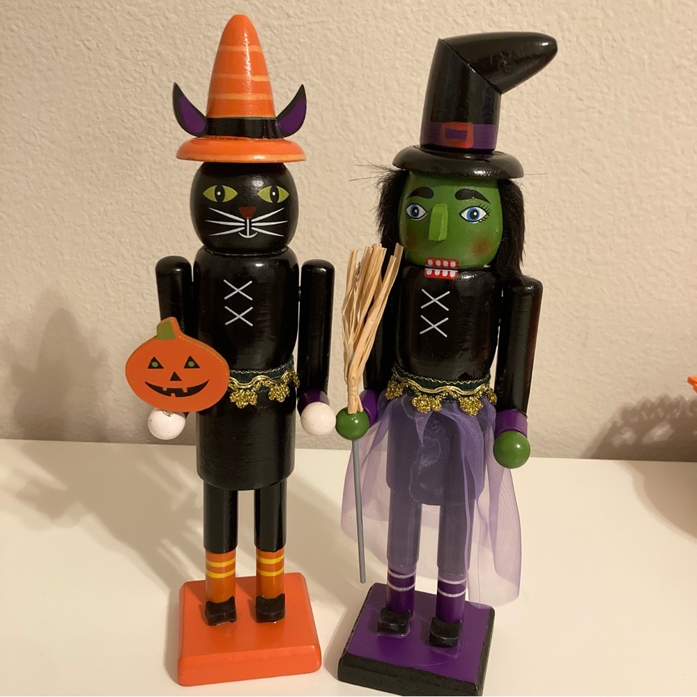 Halloween Cat and Witch Nutcrackers